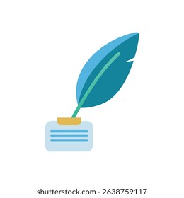 Quill pen and inkwell illustration in flat style