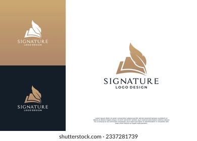 Quill Pen logo design. Minimalist Handwriting logo design vector.