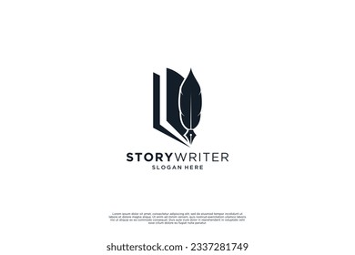 Quill Pen logo design. Minimalist Handwriting logo design vector.