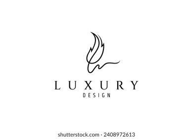 Quill pen logo with simple flat vector template design style