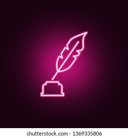 Quill, pen neon icon. Elements of Law & Justice set. Simple icon for websites, web design, mobile app, info graphics