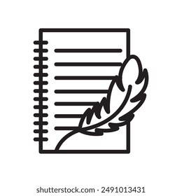 Pluma de pluma y cuaderno icono de página Línea negra logotipo del Vector de arte