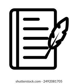 Quill pen and notebook page icon linear logo mark in black and white