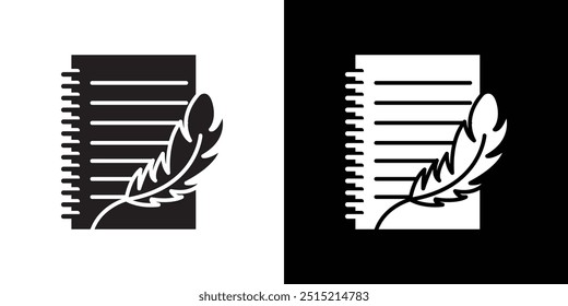 Quill pen and notebook page icon Thin line flat illustration