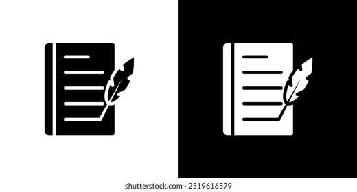 Quill pen and notebook page icon linear logo isolated