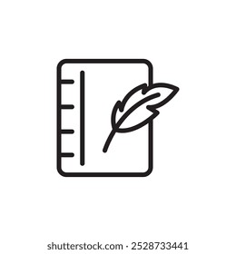 Quill pen and notebook page icon Outline vector for web ui