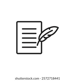 Quill pen and notebook page icon Simple thin outline