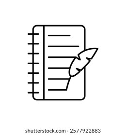 Quill pen and notebook page icon Flat illustration sign