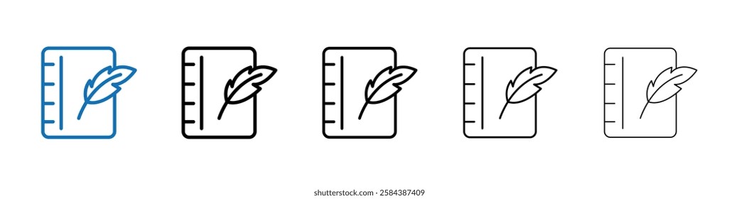 Quill pen and notebook page icon Outline vector logo for web ui