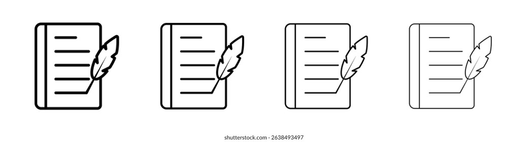 Quill pen and notebook page icon Outline sign symbol set