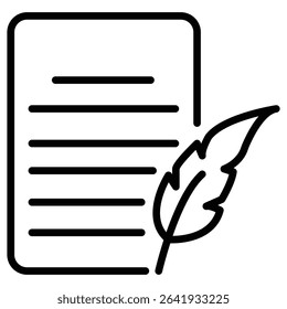 Quill pen and notebook page icon Thin line vector design