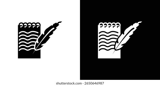 Quill pen and notebook page icon Isolated flat vector in outline