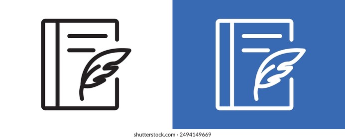 Federstift und Notizbuchseite Logo-Zeichensatz Vektorgrafik Gliederung