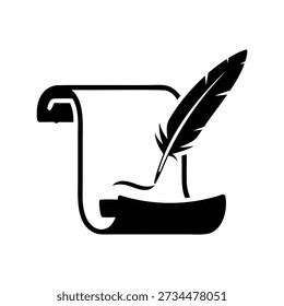 Quill pen on parchment scroll vector illustration