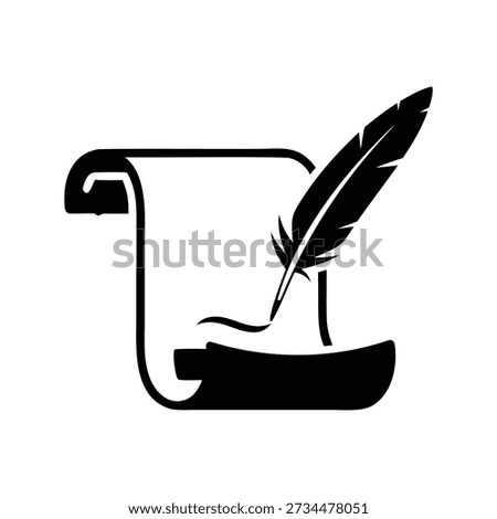 Quill pen on parchment scroll vector illustration