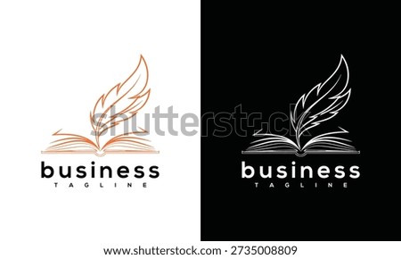 Quill Pen and Open Book Logo Design - Education Writing Publishing Knowledge Symbol.