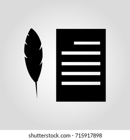 quill pen and paper, signing contract visualization icon, flat lay and feather pen 