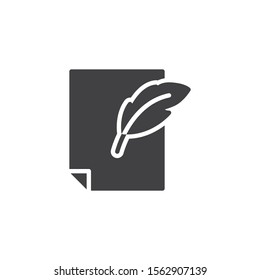 Quill pen and paper vector icon. filled flat sign for mobile concept and web design. Page with feather pen glyph icon. Symbol, logo illustration. Vector graphics