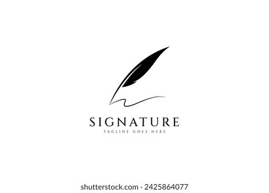 Quill pen signature logo design in vintage classic design flat vector