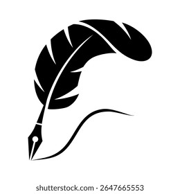Quill pen silhouette vector icon,modern and elegant concept design,isolated on white background,can be for logo,signature icon