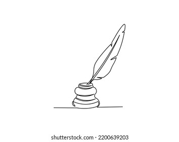Quill pen single line art drawing, continues line vector illustration