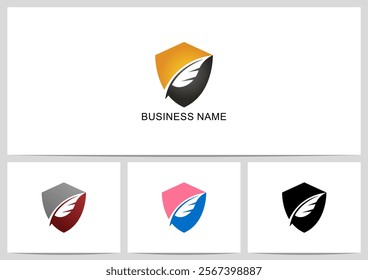 Quill Shield 2 Tone Colors Logo Design