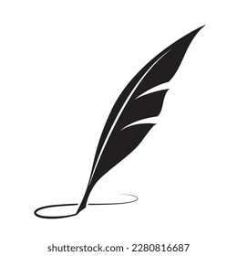 quill silhouette writing curves, black feather pen on a white background.