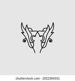 quill and tiger logo design template. mono line.