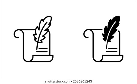 Quill writing vector icon set, classic stationery illustration isolated on white background.