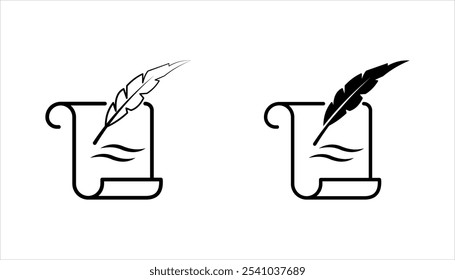 Quill writing vector icon set, classic stationery illustration isolated on white background.