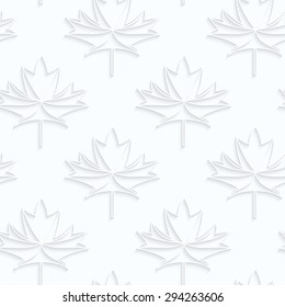 Quilling paper countered maple leaves with veins.White geometric background. Seamless pattern. 3d cut out of paper effect with realistic shadow.