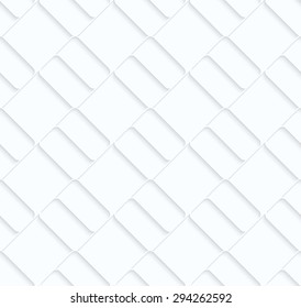 Quilling paper diagonal bricks.White geometric background. Seamless pattern. 3d cut out of paper effect with realistic shadow.