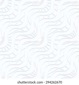 Quilling paper diagonal waves with rays.White geometric background. Seamless pattern. 3d cut out of paper effect with realistic shadow.