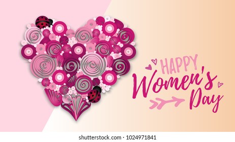 Quilling paper heart. Vector illustration. Happy women's day card