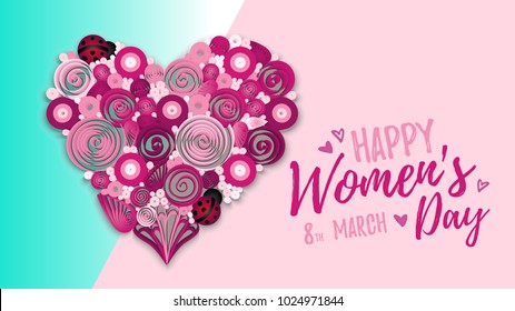 Quilling paper heart. Vector illustration. Happy women's day card