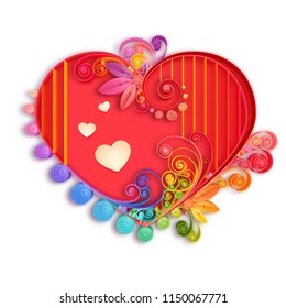 Quilling paper heart. Vector illustration. Happy valentine day and love.