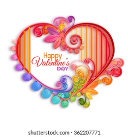 Quilling paper heart. Vector illustration. Happy valentine day and love.