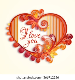 Quilling paper heart. Vector illustration. Happy valentine day and love.