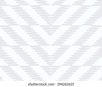 Quilling paper scribbled chevron.White geometric background. Seamless pattern. 3d cut out of paper effect with realistic shadow.