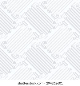 Quilling paper thick double T shapes with offset.White geometric background. Seamless pattern. 3d cut out of paper effect with realistic shadow.