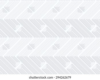 Quilling paper Z shapes with offset.White geometric background. Seamless pattern. 3d cut out of paper effect with realistic shadow.
