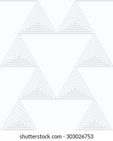 Quilling white paper small triangles with offset.White geometric background. Seamless pattern. 3d cut out of paper effect with realistic shadow.