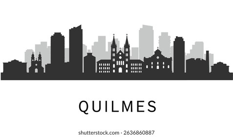 Quilmes Skyline Silhouette with Argentina, and Cityscape.