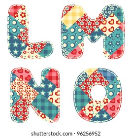 Quilt alphabet. Letters L, M, N, O. Vector illustration.