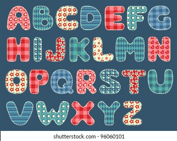 Quilt Alphabet. Set Patchwork Letters. Vector Illustration.