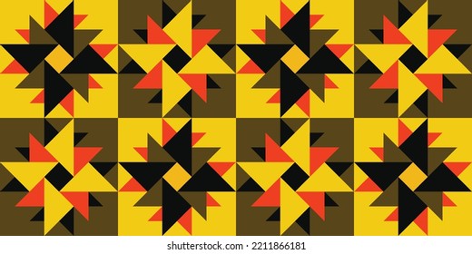 Quilt geometric 70s style seamless pattern. Perfect for pillow, print, clothing, fabric, gift wrap and wallpaper. Quilted fabric stock illustration.
