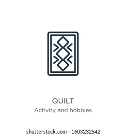 Quilt icon. Thin linear quilt outline icon isolated on white background from activity and hobbies collection. Line vector sign, symbol for web and mobile