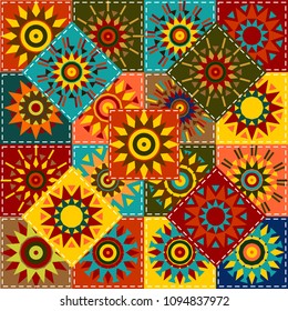 quilt patchwork background with mandala ethnic style