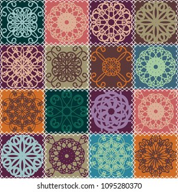 quilt patchwork background with mandala ethnic style