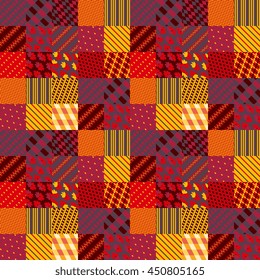 Quilt. Patchwork in warm autumn colors. Ethnic boho seamless pattern. Geometric tribal ornament. Vector illustration. 